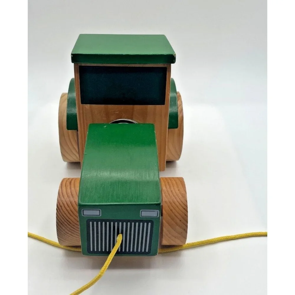 Wooden John Deere Tractor Pull Toy Learning Curve Collectible or Decor